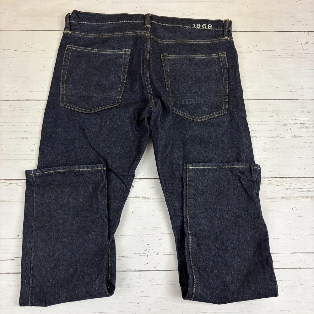 Gap 1969 Skinny Selvedge Jeans Mens 34x30 Blue Denim Resin Rinse Zip Fly